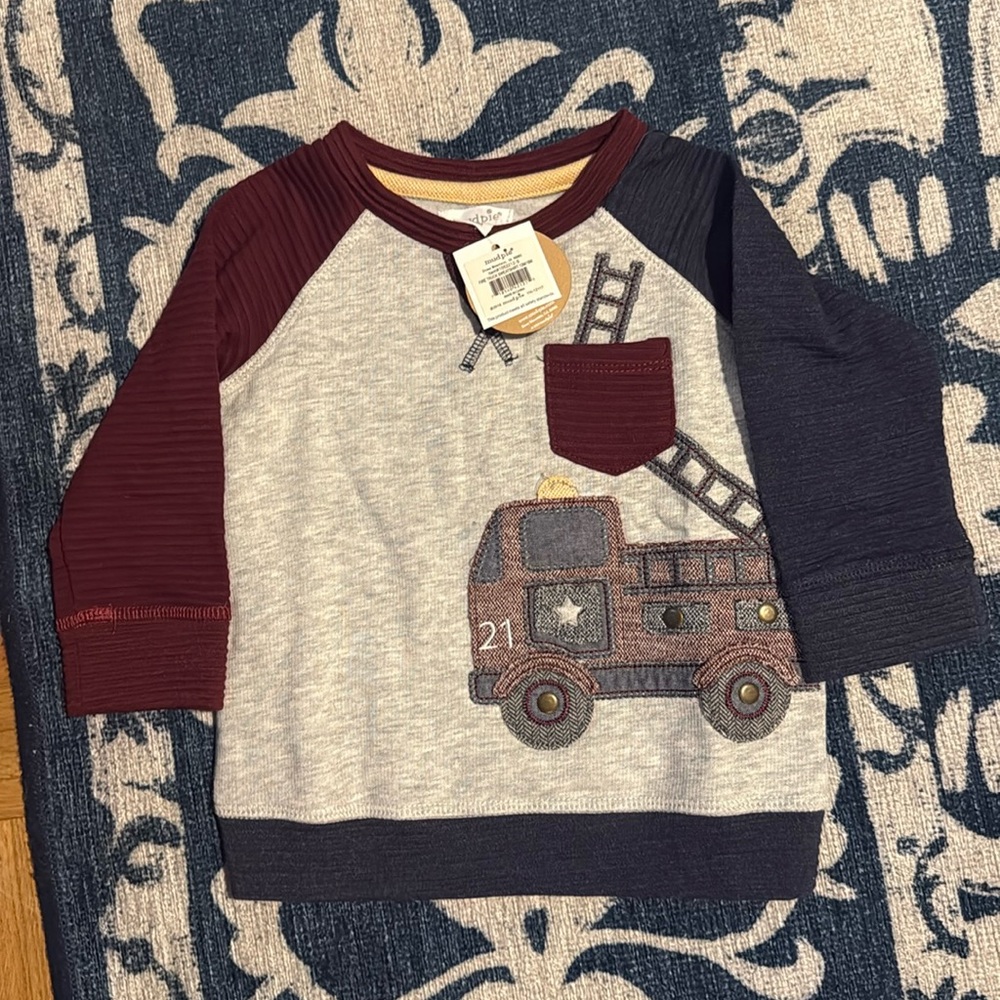 Mudpie baby boy fire truck sweatshirt 12-18m